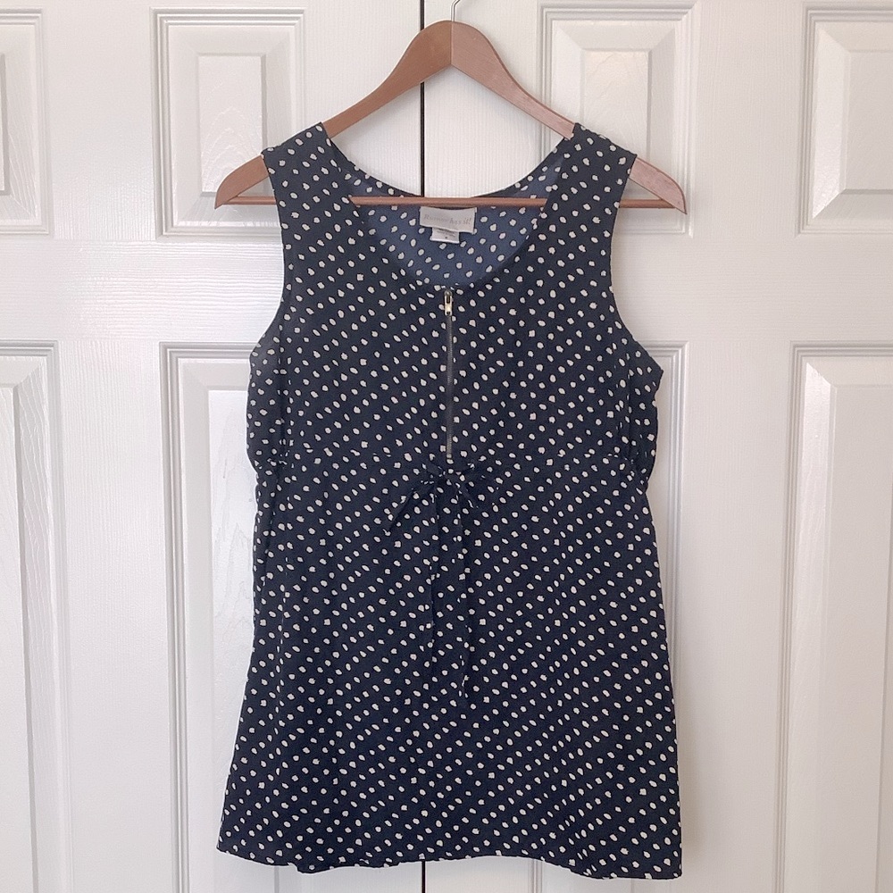 EUC Rumor Has It Maternity Sleeveless Top Zipper Tie Waist S Navy White